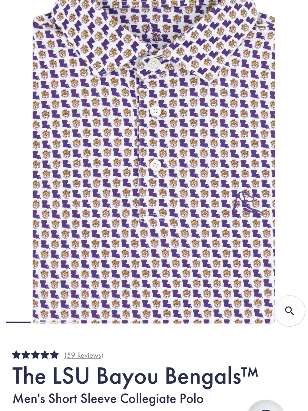 Rhoback LSU Bayou Bengals™ Short Sleeve Polo - White, Purple, Rhoback Polo Shirt